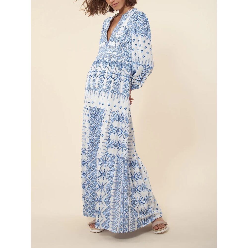 HALE BOB Dress Size XS White Maxi V Neck Floral Embroidered Print